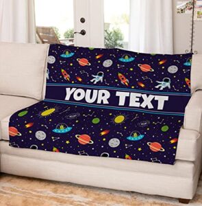 personalized outer space blanket – custom birthday gift or holiday present for boys, girls, kids, children – 50 x 60 inches, full coverage vibrant design, soft and cozy