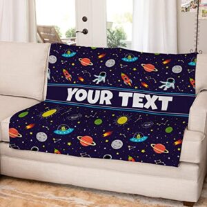 Personalized Outer Space Blanket - Custom Birthday Gift or Holiday Present for Boys, Girls, Kids, Children - 50 x 60 Inches, Full Coverage Vibrant Design, Soft and Cozy