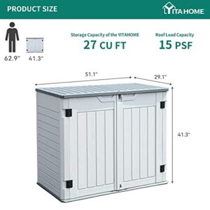 YITAHOME Outdoor Horizontal Storage Sheds, Weather Resistant Resin Tool Shed, Multi-Opening Door for Easy Storage of Bike, Trash Cans, Garden Tools, Lawn Mowers, 27 cu ft, Waterproof, Lockable