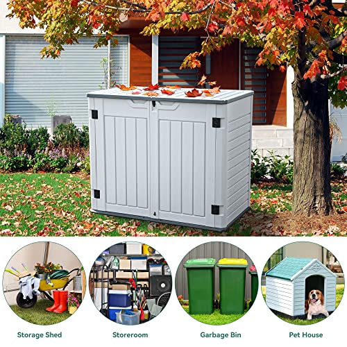 YITAHOME Outdoor Horizontal Storage Sheds, Weather Resistant Resin Tool Shed, Multi-Opening Door for Easy Storage of Bike, Trash Cans, Garden Tools, Lawn Mowers, 27 cu ft, Waterproof, Lockable