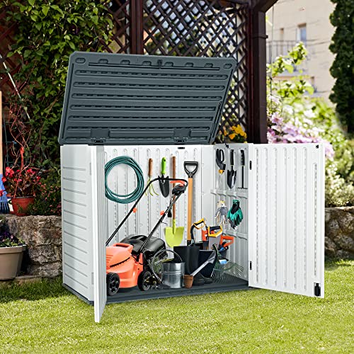 YITAHOME Outdoor Horizontal Storage Sheds, Weather Resistant Resin Tool Shed, Multi-Opening Door for Easy Storage of Bike, Trash Cans, Garden Tools, Lawn Mowers, 27 cu ft, Waterproof, Lockable