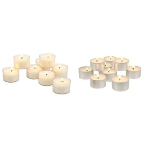 stonebriar 192 pack unscented 6 to 7 hour extended burn time clear cup tea light candles & long burning tea light candles, 6 to 7 hour extended burn time, white, unscented, bulk 200-pack (sm-tl200)