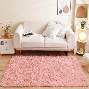 gonaap shag area rug fluffy faux fur playing mat for girls bedroom living room home décor (pink, 4′ x 6′)