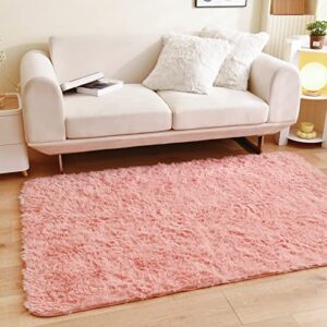 GONAAP Shag Area Rug Fluffy Faux Fur Playing Mat for Girls Bedroom Living Room Home Décor (Pink, 4' x 6')