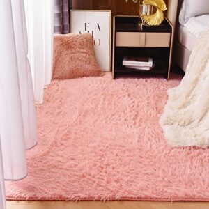 GONAAP Shag Area Rug Fluffy Faux Fur Playing Mat for Girls Bedroom Living Room Home Décor (Pink, 4' x 6')