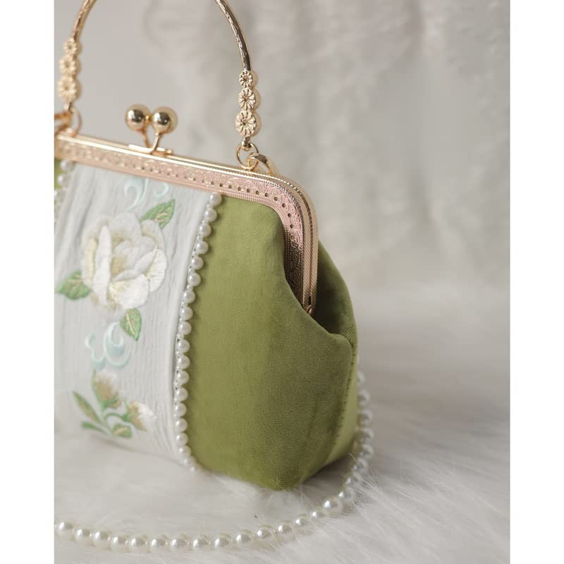 YLLWH Handmade Ancient Style Embroidery Han Chinese Clothing Bag Vintage Cheongsam Women's Crossbody Pearl Coin Purse