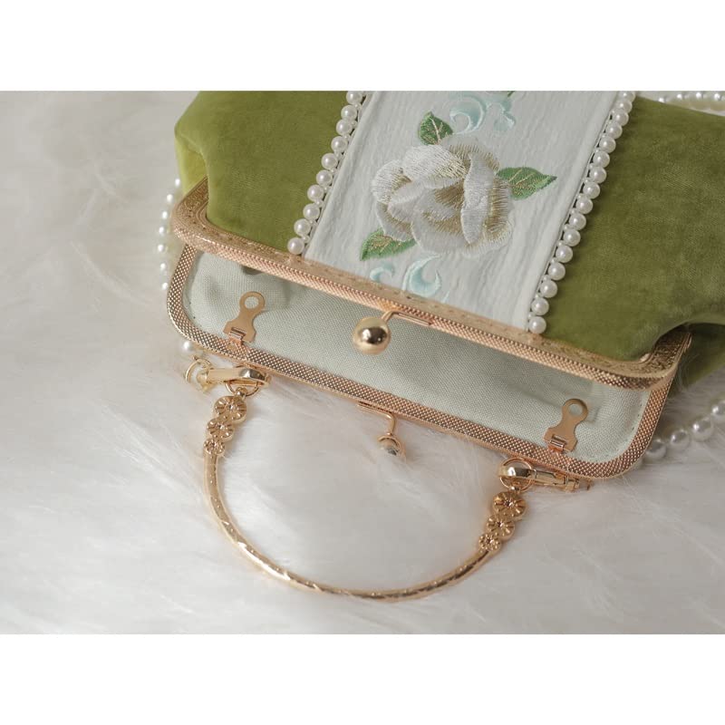 YLLWH Handmade Ancient Style Embroidery Han Chinese Clothing Bag Vintage Cheongsam Women's Crossbody Pearl Coin Purse