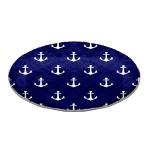 Rugs for Living Room Round Area Rug Indoor Soft Bedroom Floor Sofa Dorm Circular Carpet, Navy Blue Anchor