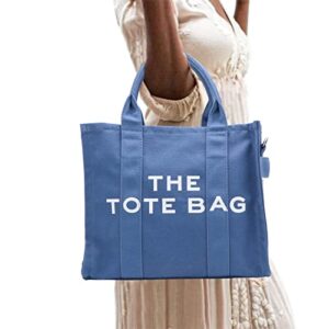 Tote Bags for Women, Canvas Crossbody Tote Bags with Zip Casual Canvas Shoulder Bags for Work School shopping and Travel (12X5X10in) (blue)