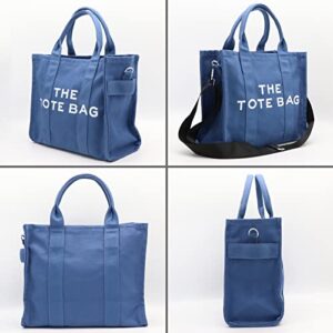 Tote Bags for Women, Canvas Crossbody Tote Bags with Zip Casual Canvas Shoulder Bags for Work School shopping and Travel (12X5X10in) (blue)