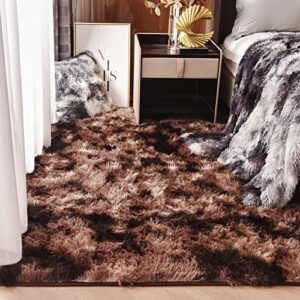 gonaap shag area rug fluffy faux fur playing mat for girls bedroom living room home décor (brown-white, 3′ x 5′)