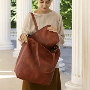 Large Tote Bag for Women, Leather Hobo Bags Shoulder Bag, Brown Purses for Women, Vegan Leather Designer Handbags Weekender Bag, Brown