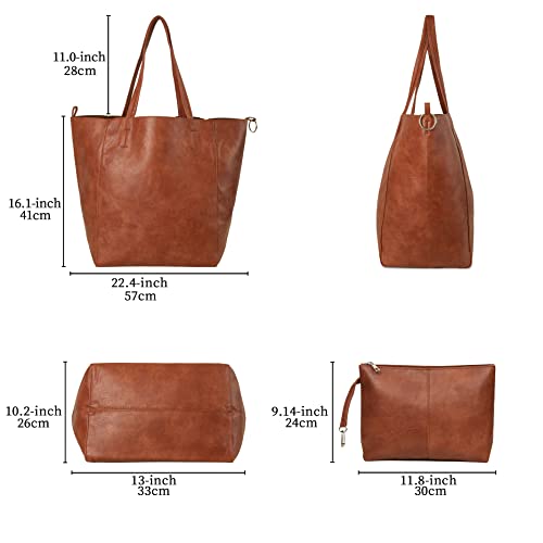 Large Tote Bag for Women, Leather Hobo Bags Shoulder Bag, Brown Purses for Women, Vegan Leather Designer Handbags Weekender Bag, Brown