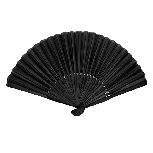 BlingKingdom Black Folding Hand Classic Style Fan Silk Fabric Bamboo Ribs Hand Held Chines/Spanish Foldable Fan for Wedding, Party Favor, Performance, Dance, Home Decorations, Festival, Gift