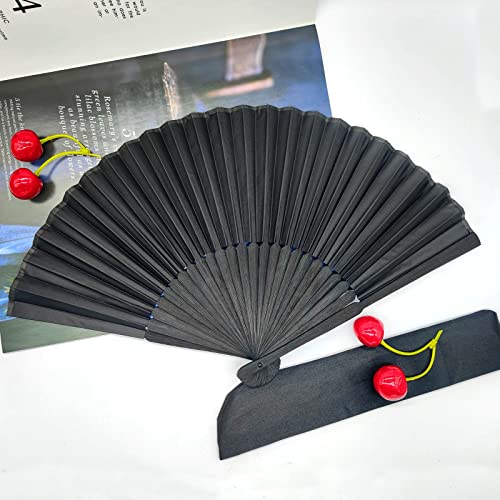 BlingKingdom Black Folding Hand Classic Style Fan Silk Fabric Bamboo Ribs Hand Held Chines/Spanish Foldable Fan for Wedding, Party Favor, Performance, Dance, Home Decorations, Festival, Gift