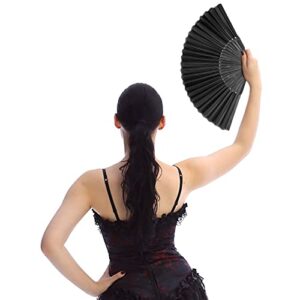 BlingKingdom Black Folding Hand Classic Style Fan Silk Fabric Bamboo Ribs Hand Held Chines/Spanish Foldable Fan for Wedding, Party Favor, Performance, Dance, Home Decorations, Festival, Gift
