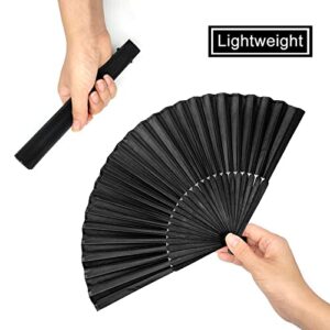 BlingKingdom Black Folding Hand Classic Style Fan Silk Fabric Bamboo Ribs Hand Held Chines/Spanish Foldable Fan for Wedding, Party Favor, Performance, Dance, Home Decorations, Festival, Gift