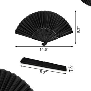 BlingKingdom Black Folding Hand Classic Style Fan Silk Fabric Bamboo Ribs Hand Held Chines/Spanish Foldable Fan for Wedding, Party Favor, Performance, Dance, Home Decorations, Festival, Gift