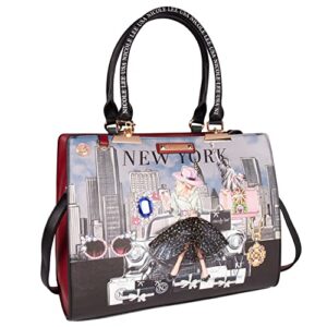 nicole lee success in new york structured medium satchel, embellished vegan leather city work bag, 3 compartments
