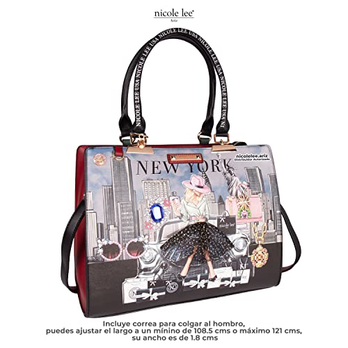 Nicole Lee Success in New York Structured Medium Satchel, Embellished Vegan Leather City Work Bag, 3 Compartments