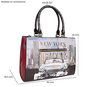 Nicole Lee Success in New York Structured Medium Satchel, Embellished Vegan Leather City Work Bag, 3 Compartments