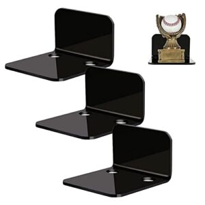 VAHIGCY 3 PCS Acrylic Small Wall Shelves, Small Floating Shelves with 6 Cord Keeper,Nail-Free Wall Display Shelf for Home, Office, School, Coffee Shop Decor