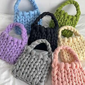 Women's Knit Clutch Bag Handmade Woven Knit Satchel Purse Handbag Shoulder Solid Color Bag