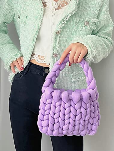 Women's Knit Clutch Bag Handmade Woven Knit Satchel Purse Handbag Shoulder Solid Color Bag