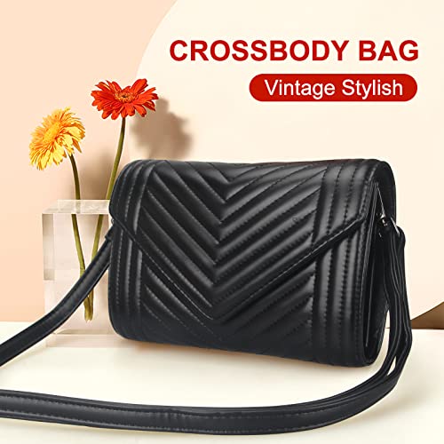 Black Crossbody Bags for Women Small Leather Crossbody Purse Black Clutch Purse Mini Quilted Handbag Little Women's Cross Body Bag Designer Purses