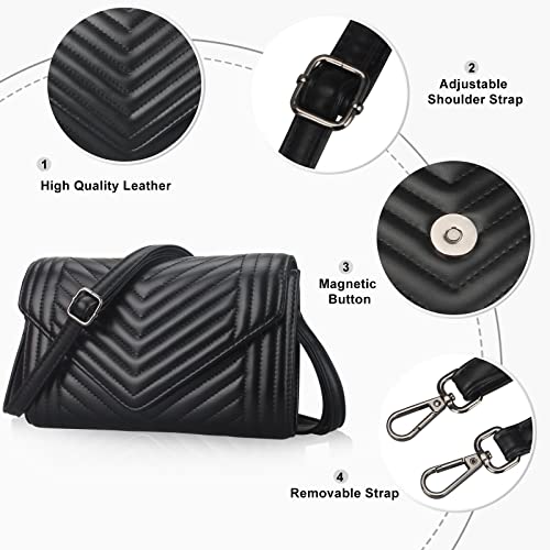 Black Crossbody Bags for Women Small Leather Crossbody Purse Black Clutch Purse Mini Quilted Handbag Little Women's Cross Body Bag Designer Purses