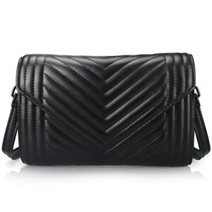 Black Crossbody Bags for Women Small Leather Crossbody Purse Black Clutch Purse Mini Quilted Handbag Little Women's Cross Body Bag Designer Purses