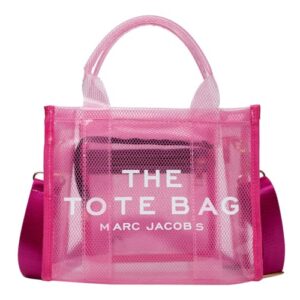 twjimo oversized beach bag, transparent pvc tote bag, outdoor, beach, pool, mesh beach bag, waterproof beach bag (10.6×8.2×4.1,pink)