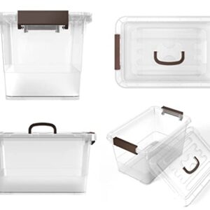 WYT 6-Pack Clear 7 Quart Storage Latch Box/Bins, Plastic Stackable Latching Box with Brown Handle and Lid, Multi-Purpose, 7 Litre