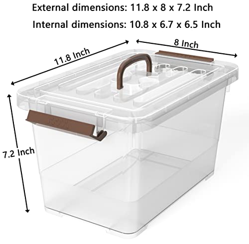 WYT 6-Pack Clear 7 Quart Storage Latch Box/Bins, Plastic Stackable Latching Box with Brown Handle and Lid, Multi-Purpose, 7 Litre