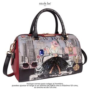 Nicole Lee Success in New York Medium Boston Bag, Embellished NYC City Vegan Leather Doctor Bag with Optional Crossbody Strap