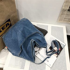 Denim Shoulder Bag Large Hobo Tote Bag Casual Canvas Bag Retro Crossbody Bag for School Travel Work (Dark Blue)