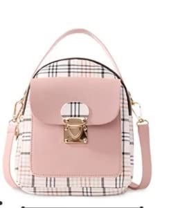 strip pattern women’s backpack, small school bag, zipper fashion top handle bag with front pocket, shoulder purse (pink)