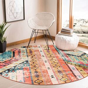 wonnitar machine washable round area rug 6ft – southwestern ultra-thin large round rug for bedroom,non-slip soft living room circle mat,boho non-shed carpet for laundry nursery dining room