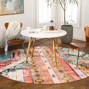 Wonnitar Machine Washable Round Area Rug 6ft - Southwestern Ultra-Thin Large Round Rug for Bedroom,Non-Slip Soft Living Room Circle Mat,Boho Non-Shed Carpet for Laundry Nursery Dining Room