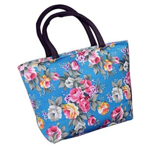oderol lianxiao – canvas handbag, flower floral printed large capacity tote bag shoulder bag blue