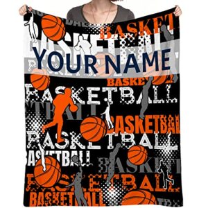 custom basketball blanket gifts, 50″*60″ flannel sports blanket warm cozy soft for boys men basketball lovers, throw blanket for sofa couch bed