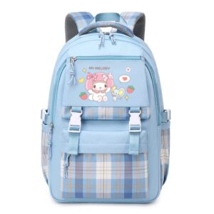 kawaii backpack for girls boys, cute backpack kawaii school supplies purse aesthetic bookbag for hiking travel school bag (blue)
