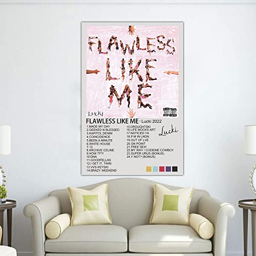 R-timer Lucki Poster Flawless Like Me Album Cover Poster Music Poster Decorations Paintings Retro Poster Canvas Wall Art for Living Room Bedroom Gift Unframed (12x18inch(30x45cm))