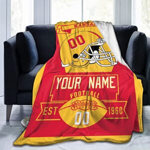 SEAGGS Custom Football Blanket for Men Personalized Fans Gifts Add Name and Number, 40" x 50", 50" x 60", 80" x 60"