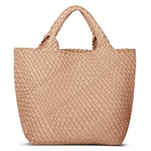 womens vegan leather woven bag with purse, fashion handmade beach tote bag top-handle handbag