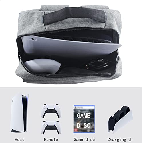 PS5 Carrying Case Travel Storage Handbag Backpack for PS5 Console Protective Travel Bag, Travel Pouch for Game Console Discs/Digital Versions & Controllers, Gift Card PS5 HDMI and Accessories (Gray)