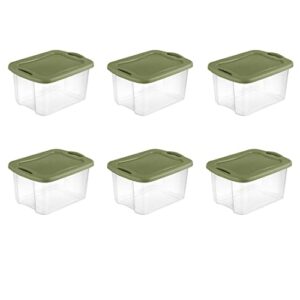 muduh 40 qt. easy carry storage box plastic -clear plastic stackable storage container bin box tote with set of 6,for home & classroom, clear/sage legume