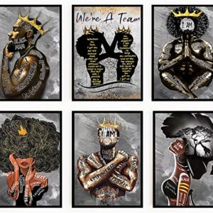 9 Piece African American Wall Art Black King and Queen Room Wall Decor Black People Man Woman Girl Couple Canvas Posters Prints Pictures Paintings for Living Room Bedroom Bathroom Home Decorations