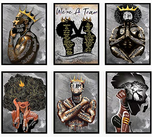 9 Piece African American Wall Art Black King and Queen Room Wall Decor Black People Man Woman Girl Couple Canvas Posters Prints Pictures Paintings for Living Room Bedroom Bathroom Home Decorations