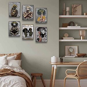 9 Piece African American Wall Art Black King and Queen Room Wall Decor Black People Man Woman Girl Couple Canvas Posters Prints Pictures Paintings for Living Room Bedroom Bathroom Home Decorations